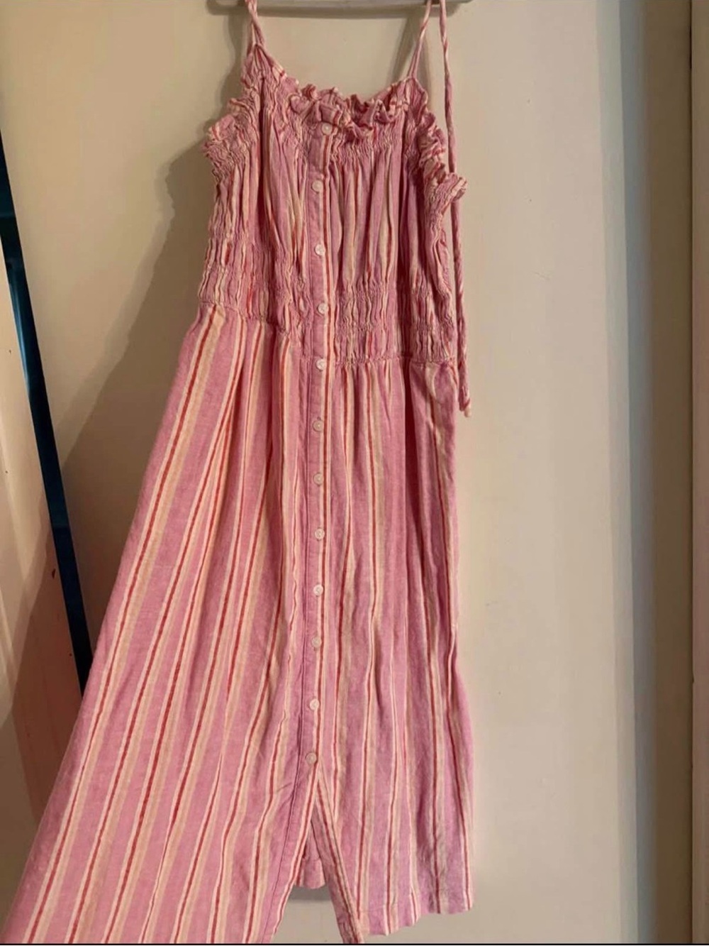 a new day Pink Striped Button-Front Midi Sundress